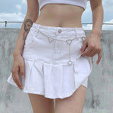 Denim Mini Pleated Skirt Ladies Summer High Waist Jeans Shorts Skirts Harajuku Women Ruffles