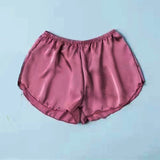 Satin Women Pajama Shorts Summer Cute Elastic Waist Solid Cool Sleepwear Bottoms