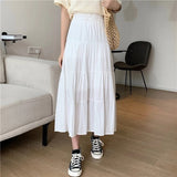 Women Chiffon Skirts Vintage High Waist Elastic Patchwork White Black Chic Long Cake A-line Skirt