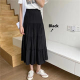 Women Chiffon Skirts Vintage High Waist Elastic Patchwork White Black Chic Long Cake A-line Skirt