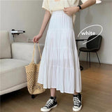 Women Chiffon Skirts Vintage High Waist Elastic Patchwork White Black Chic Long Cake A-line Skirt