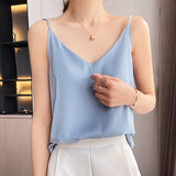 Shiny Satin Silk T-shirt Women Harajuku Sleeveless Tee Tops Casual Female Luxury