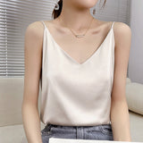 Shiny Satin Silk T-shirt Women Harajuku Sleeveless Tee Tops Casual Female Luxury