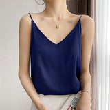 Shiny Satin Silk T-shirt Women Harajuku Sleeveless Tee Tops Casual Female Luxury