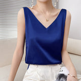 Summer Shiny Satin Silk Tshirt Women Harajuku T Shirt Women Sleeveless Tee Tops Casual Female Luxury