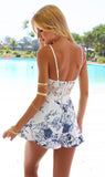 Lace Crochet Rompers Fashion White  Floral Print Adjustable Strap Zipper Back Short Overalls