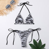 Zebra Pattern Halter Bikini Set Swimwear Women Swimsuit Micro String Bathing Suit Beachwear