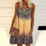 Bohemian Dress Women Vintage Printed Spaghetti Strap Sundress Lady Casual Loose Sleeveless Mini Beach Dress