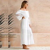 Strapless Long Sleeve Sundress Women White Beach Dress Summer Loose Off Shoulder Lace Boho