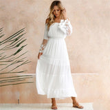 Strapless Long Sleeve Sundress Women White Beach Dress Summer Loose Off Shoulder Lace Boho