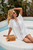 Women Swimwear Cover Up Beach Solid White Bath Beachwear V-Neck Tunic