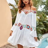 Crochet Beach Cover-Ups Summer Tunic Cover Up Long Knitted Beachwear Dress