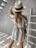 Summer Women Half Sleeve Mini Dress Vintage Tassel Lace-up Boho Beach Party Dresses Casual Button Fashion Ladies Clothing White