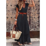 Summer Fashion V-neck Vintage Party Long Dress Female White Lace Beach