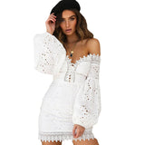 White Embroidery Elegant Spring Summer Bandage Dresses Beach Sundress Sexy Off Shoulder