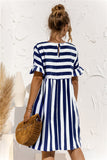 Women Summer Dress Cute Loose Striped Print Ruffles Sleeves Elegant Patchwork Beach Party Female