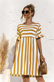 Women Summer Dress Cute Loose Striped Print Ruffles Sleeves Elegant Patchwork Beach Party Female