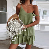 Mini Dress summer V-neck thin shoulder belt loose party casual beach holiday