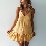 Mini Dress summer V-neck thin shoulder belt loose party casual beach holiday