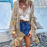 Bohemian Floral Printed Cardigan Women Summer Long Sleeve Kimono Casual Open Front Loose Beach Vintage