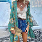 Bohemian Floral Printed Cardigan Women Summer Long Sleeve Kimono Casual Open Front Loose Beach Vintage