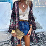 Bohemian Floral Printed Cardigan Women Summer Long Sleeve Kimono Casual Open Front Loose Beach Vintage