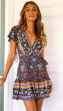 Floral Print Ethnic Summer Beach Female Split Stylish Style women dress Sleeveless V-Neck Spaghetti Strap Beach dress