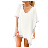 Chiffon Tassels Beachwear Women Swimsuit Cover Up Swimwear Bathing Suits Mini Summer Dress Loose Solid Beach