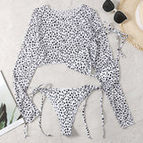 Leopard print 3 pieces set Long sleeves swimsuit bikini Low waist swimwear women bathing suit