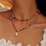 Bohemian Colorful Seed Bead Shell Choker Necklace Statement Short Collar Clavicle Chain Boho Jewelry