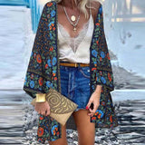 Bohemian Women Beach Cardigan Summer Floral Printed Blouse Kimono Vintage Open Front Long Sleeve Tunic