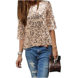 Loose Off Shoulder Sequin Glitter Casual Shirt Vintage Blouse Party Top