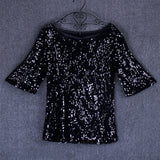 Loose Off Shoulder Sequin Glitter Casual Shirt Vintage Blouse Party Top