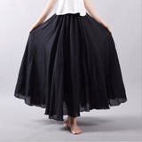 Maxi Skirt Pleated Vintage Boho Maxi Long Casual Cotton Beach Skirt Empire A-Line Linen Skirt Ladies