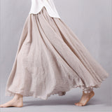 Maxi Skirt Pleated Vintage Boho Maxi Long Casual Cotton Beach Skirt Empire A-Line Linen Skirt Ladies