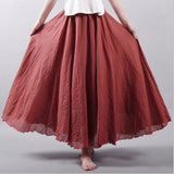 Maxi Skirt Pleated Vintage Boho Maxi Long Casual Cotton Beach Skirt Empire A-Line Linen Skirt Ladies