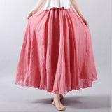 Maxi Skirt Pleated Vintage Boho Maxi Long Casual Cotton Beach Skirt Empire A-Line Linen Skirt Ladies