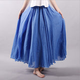 Maxi Skirt Pleated Vintage Boho Maxi Long Casual Cotton Beach Skirt Empire A-Line Linen Skirt Ladies