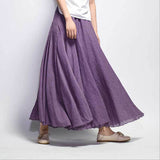 Maxi Skirt Pleated Vintage Boho Maxi Long Casual Cotton Beach Skirt Empire A-Line Linen Skirt Ladies