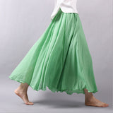 Maxi Skirt Pleated Vintage Boho Maxi Long Casual Cotton Beach Skirt Empire A-Line Linen Skirt Ladies