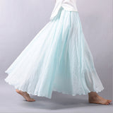 Maxi Skirt Pleated Vintage Boho Maxi Long Casual Cotton Beach Skirt Empire A-Line Linen Skirt Ladies