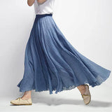 Maxi Skirt Pleated Vintage Boho Maxi Long Casual Cotton Beach Skirt Empire A-Line Linen Skirt Ladies