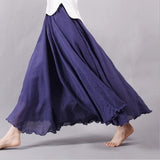 Maxi Skirt Pleated Vintage Boho Maxi Long Casual Cotton Beach Skirt Empire A-Line Linen Skirt Ladies