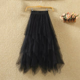 Tulle Skirts Womens Elastic High Waist Mesh Tutu Maxi Pleated Long Midi Skirt