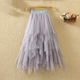 Tulle Skirts Womens Elastic High Waist Mesh Tutu Maxi Pleated Long Midi Skirt