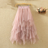 Tulle Skirts Womens Elastic High Waist Mesh Tutu Maxi Pleated Long Midi Skirt