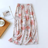 Summer Sleep Bottoms Viscose Print Loose Sleepwear Elastic Waist Pajama Pants Thin Cool Calf-Length Pants