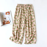 Summer Sleep Bottoms Viscose Print Loose Sleepwear Elastic Waist Pajama Pants Thin Cool Calf-Length Pants