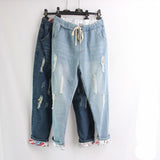 Women Stitching Soft Denim Big Jeans Loose Casual Hole Brand Pants Long For Women