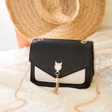 Crossbody Bag Cat Lock Chain Messenger Bags Cover Fringe Shoulder Small Square Bag